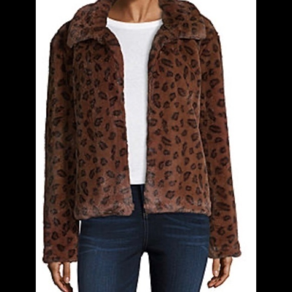 NWT-Sunset & Sixth Faux-Fur Animal Print Coat